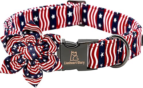 Lionheart glory Collar de perro con bandera estadounidense, collar de flores para perro del 4 de julio, resistente y ajustable, collar patriótico