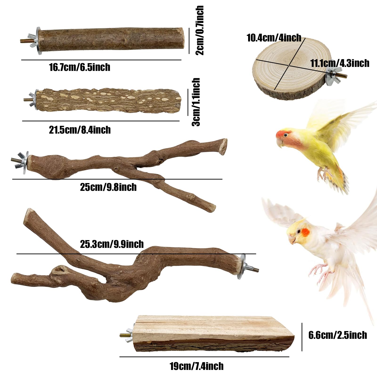 9 Pz Posatoi per Pappagalli, Posatoi per Uccelli, Trespolo per Uccelli e Pappagalli, Ramo D'uva Naturale Giocattolo Posatoi per Uccelli Legno Naturale per Cacatua, Cocorite