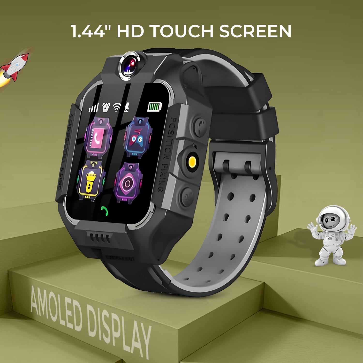 GameSir Kids Smartwatch for Boys & Girls, Men & Women, Sim Card Support, Location Tracker/GPS System, Music Player, Camera, Video,Notification, Alarm, Waterproof, Calling Smart Watch-Black — Amazon image 2