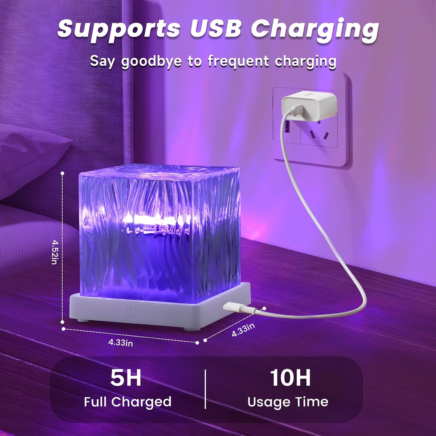 Rechargeable Northern Light Projector, 16-Color Luminorthe Cube Aurora Night Light with Remote, 3D Holographic Water Ripple Romantic Ambient Light for Shower/Bathroom/Bedroom (Cube - Northern Lights)