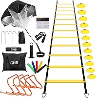 Vista 8 de GHB Agility Ladder,Football Training Equipment Set,4 Agility Hurdles, 20 feet12 Rungs Speed Ladder,12 Disc Cones,Resistance Parachute, Jump Rope, 5