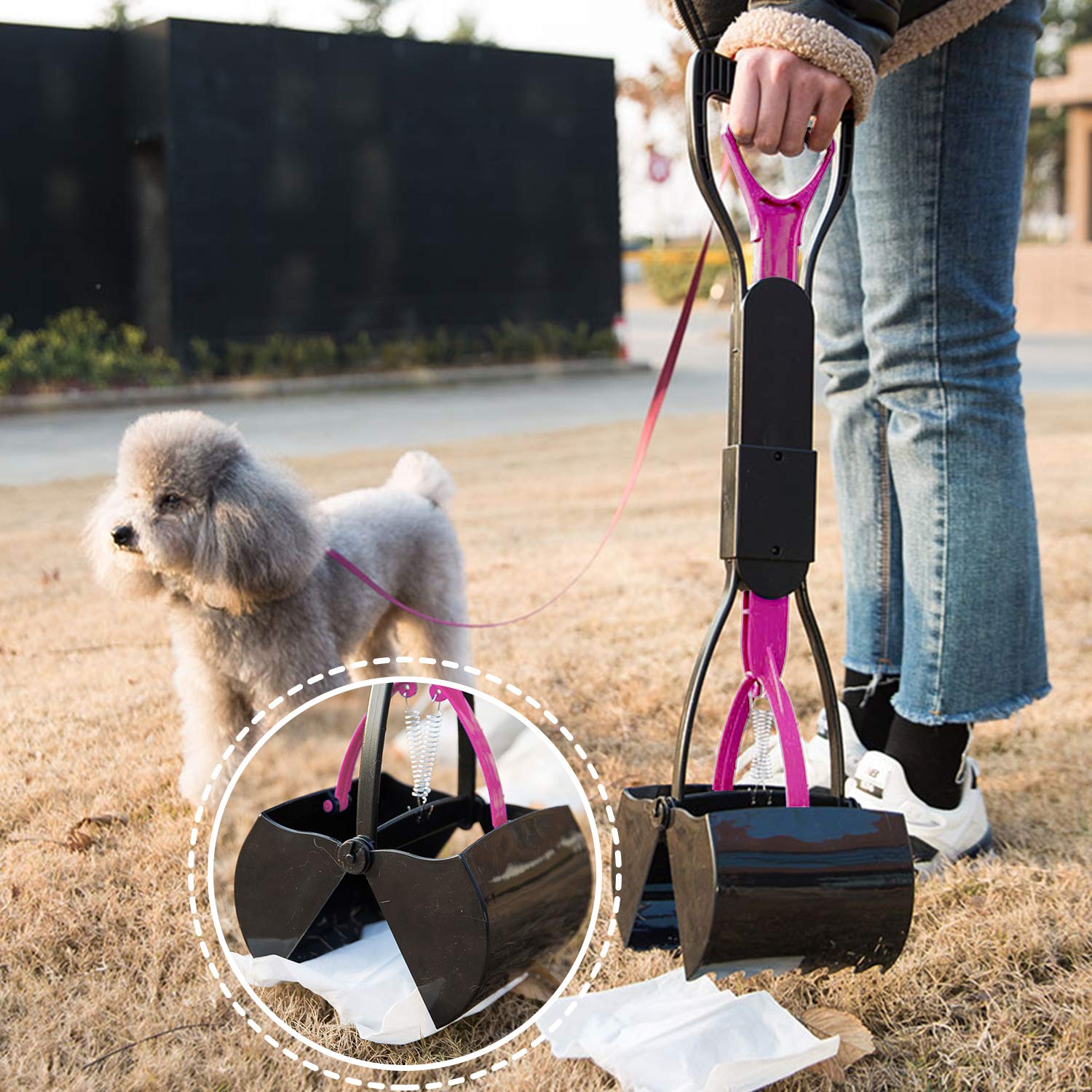 HyAiderTech Pelle Ramasse-Crottes Pliable pour Chien et Chat Pet Long Manche Pooper Scooper, Facile à Déjections Ramasse, Noir & Pourpre
