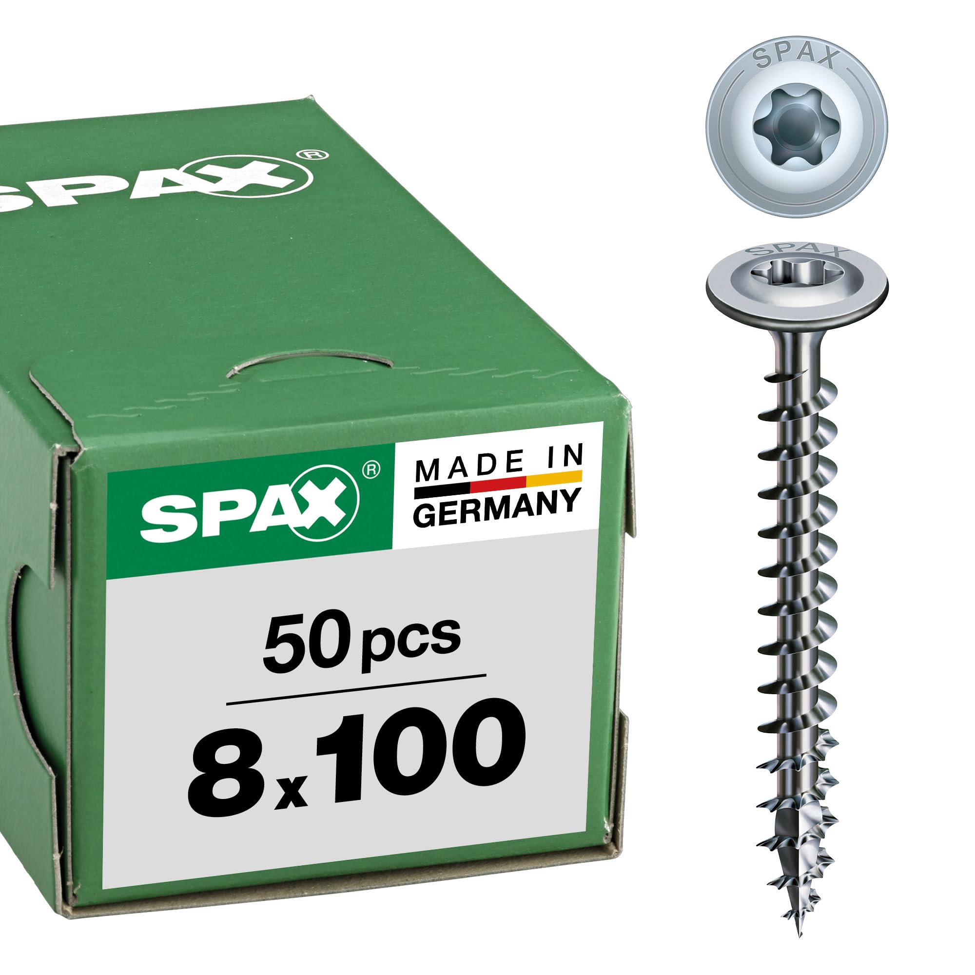 Spax 251010801005 Wood Screw 8 X 100 mm Pack of 50, T-Star Plus, Roundhead, Partial Thread, 4Cut, Wirox A3J