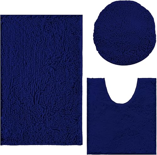 Juego de alfombras de baño de 3 piezas, súper suaves y absorbentes, con alfombra de inodoro en forma de U, alfombra de baño de PVC fuerte en la