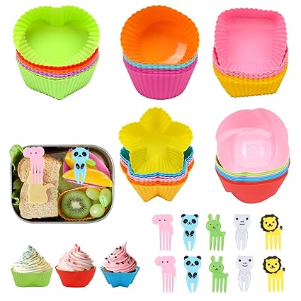 CDOKY 50Pcs Silicone Lunch Box Dividers bento box accessories Silicone Cupcake Liners,Bento Box Accessories with 10pcs food picks