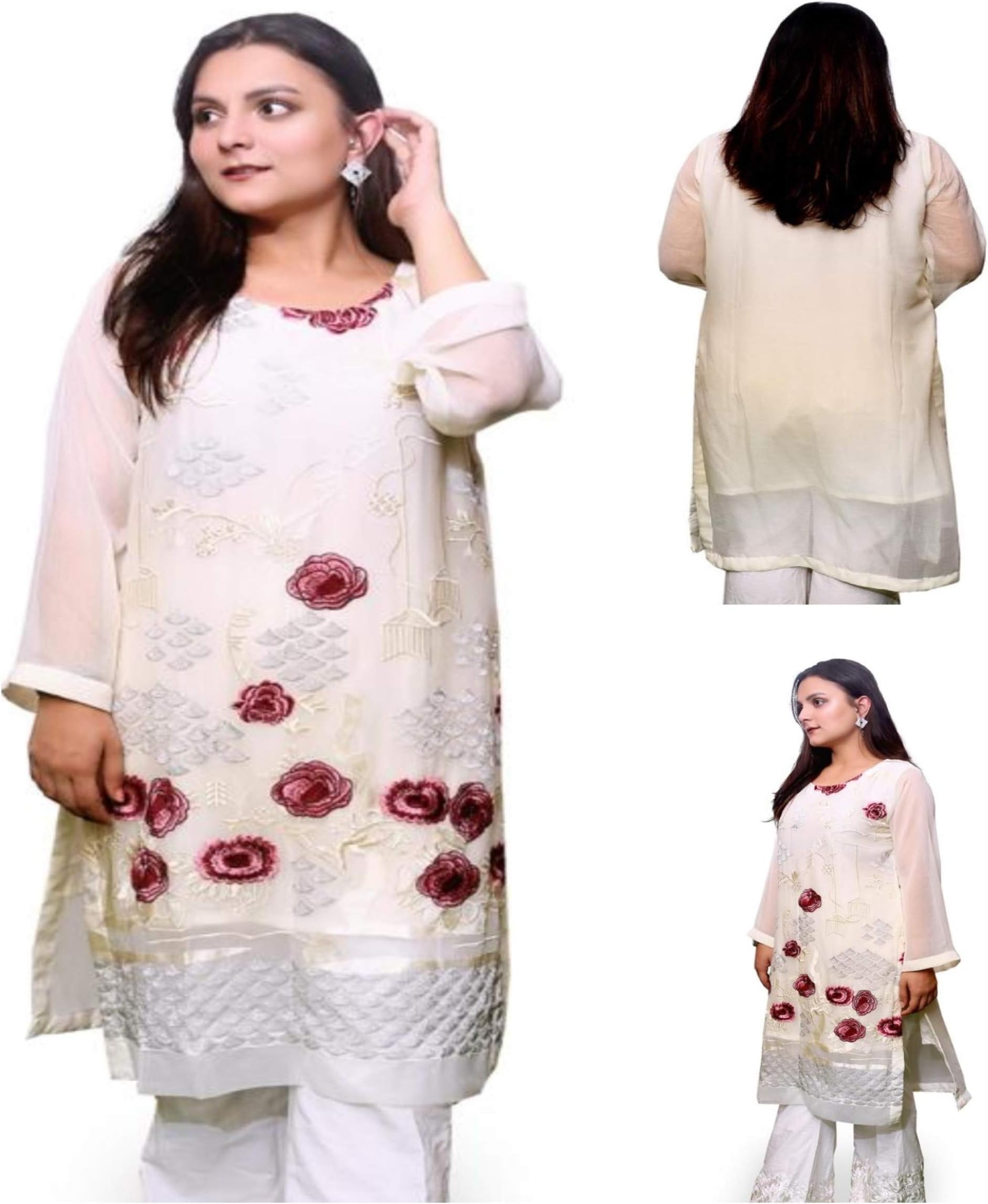 SUFIA FASHIONSWomen Indian Pakistani Kurti Kurta Kameez Fancy Embroidered Party Chiffon and Silk Lining Tunic Tops Ethnic Dress Long