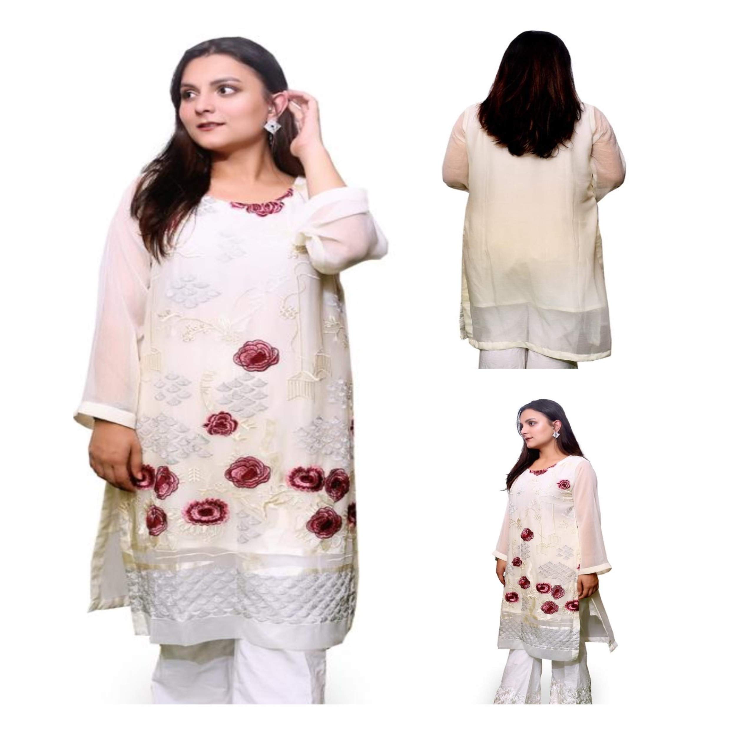 SUFIA FASHIONSWomen Indian Pakistani Kurti Kurta Kameez Fancy Embroidered Party Chiffon and Silk Lining Tunic Tops Ethnic Dress Long