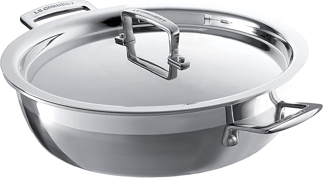 Le Creuset 962028300 3-Ply Stainless Steel Shallow Casserole with Lid, 30 x 7.5 cm, Silver