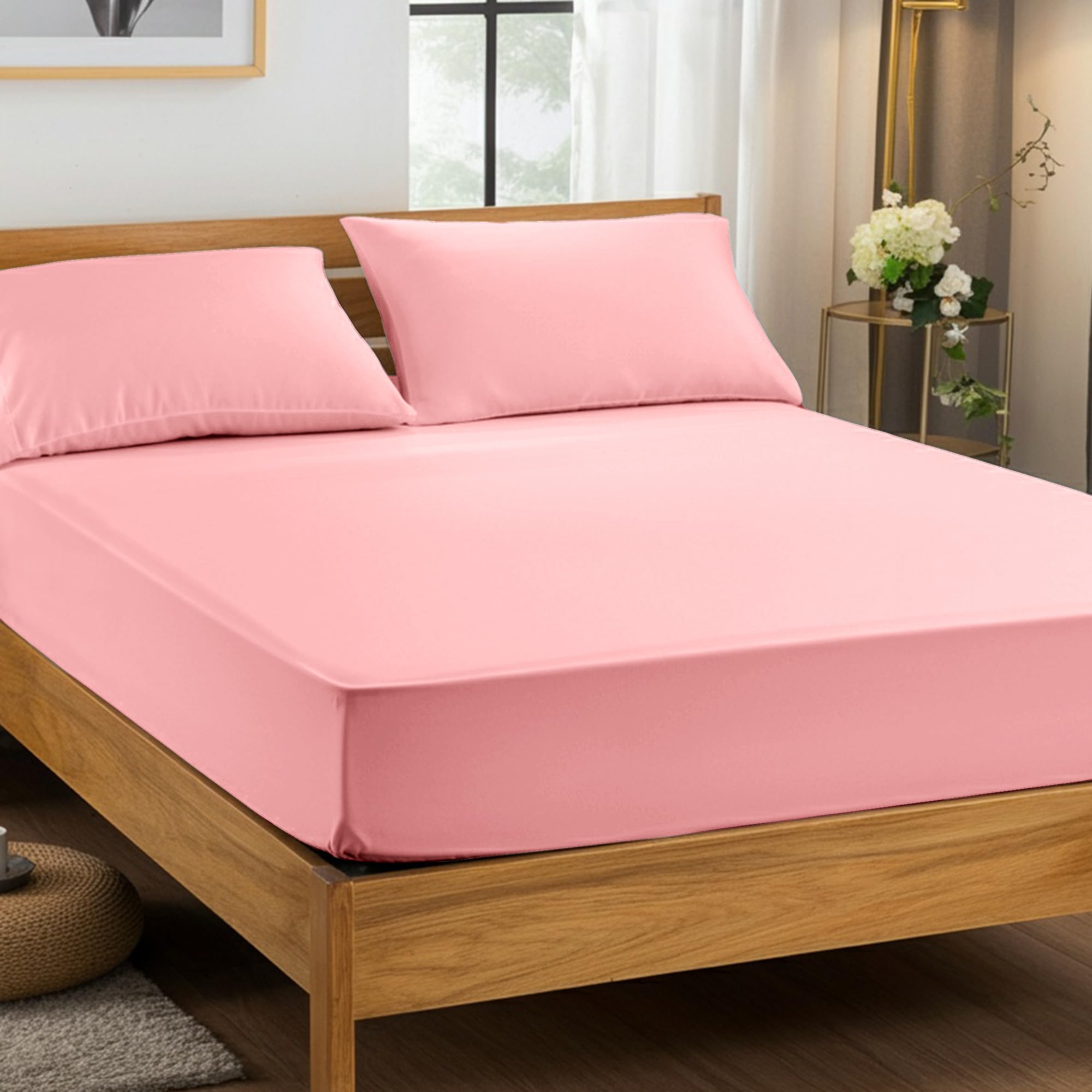 Home Sweet Home UK 25cm Fitted Bed Sheets Double - Super Soft Fitted Bedsheet Brushed Microfibre Anti Wrinkle Bed Sheets Breathable & Fade Resistant Fitted Double Bed Sheet