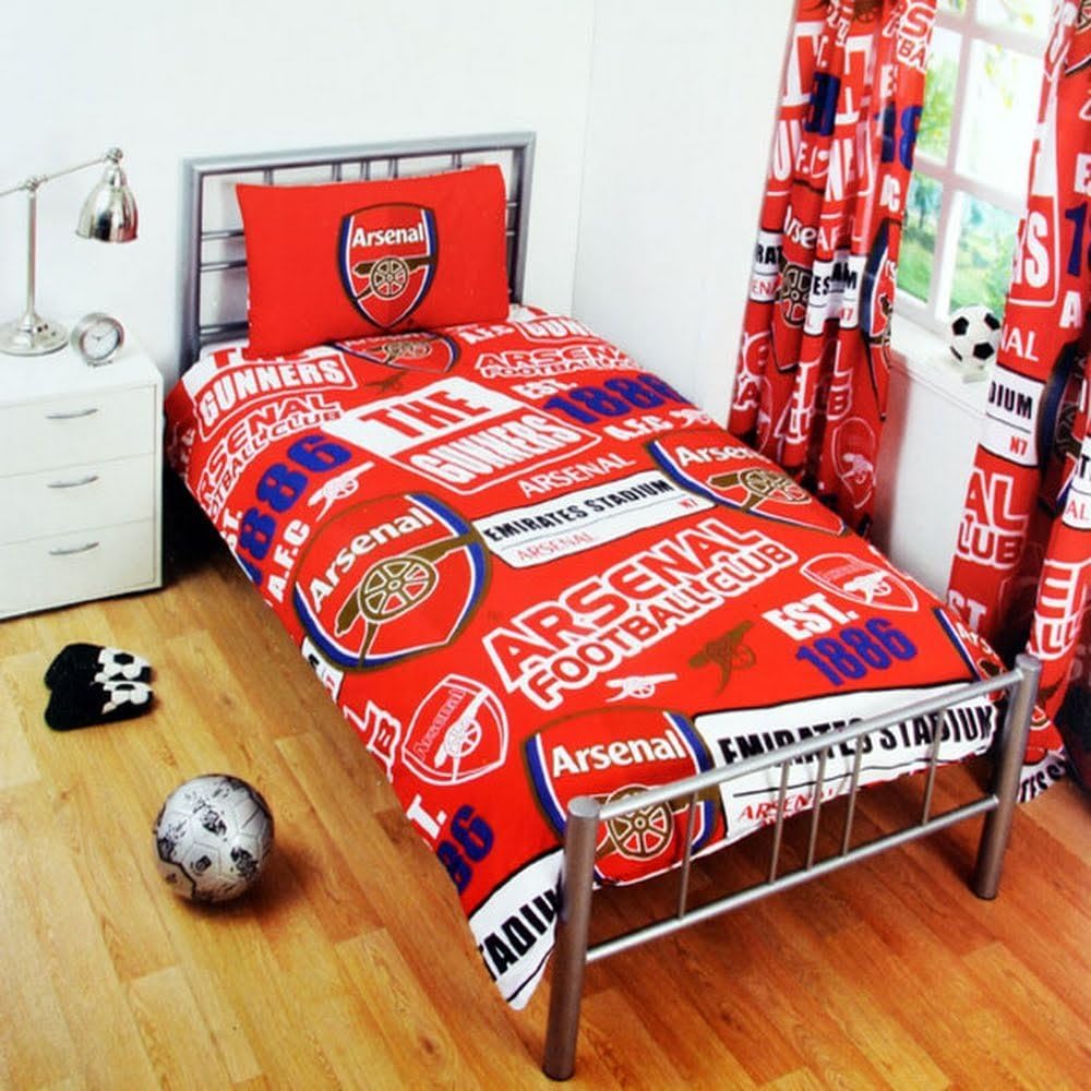 FOCO Officially Licensed Arsenal FC Football Patch Single Duvet Cover Bedding Set | Includes Matching Pillowcase