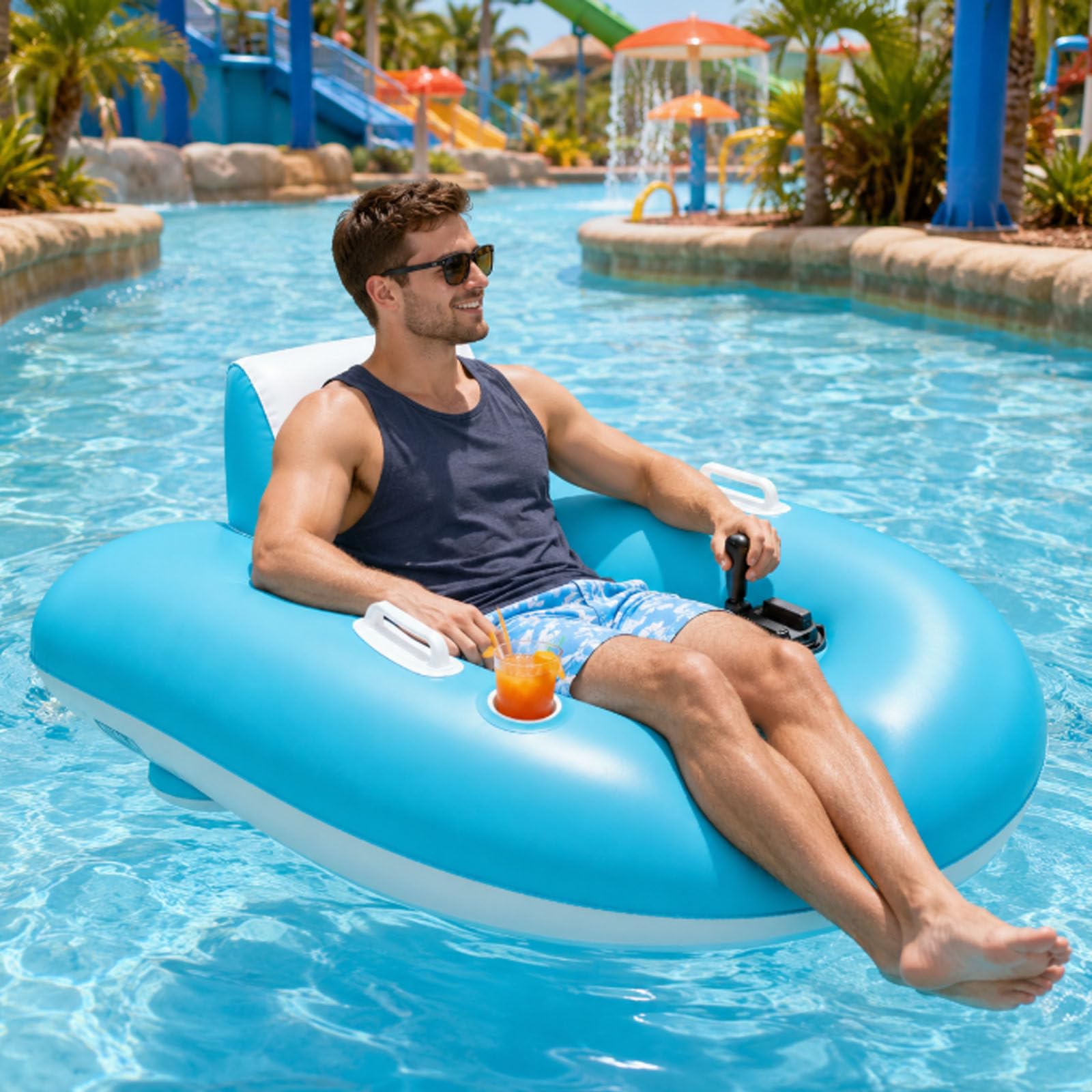ErShangMao 2026 Motorized Pool Float, 50w Motorized Inflatable Water Blob And Electric Inflatable Pool Lounger, Spacious Adult Seat, 265 Lb Support, Cup Holder And Fast Setup For Summer Ues