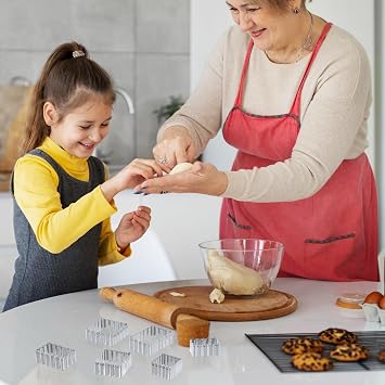 Rectangle Cookie Cutter Set with Scalloped Edge Assorted Sizes, 6 PCS Stainless Steel Square Cookie Cutter with Fluted Edge, Geometric Frame Plaque Cookies Cutters Shapes Molds
