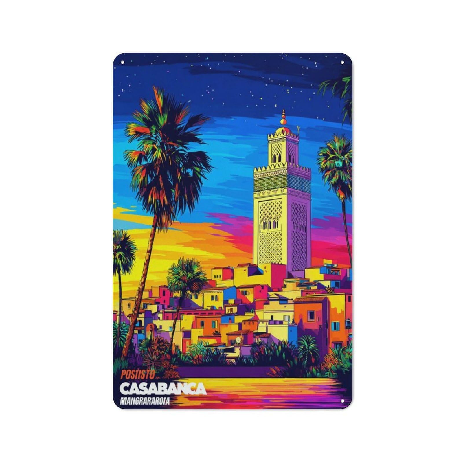 Junmoney Colorful Sunset In Casablanca Retro Decorative Tin Plaque 30X20cm Featuring Novelty Wall Art For Bedroom, Kitchen, Office Or Living Room
