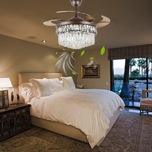 Miniatura 9 de MORE CHANGE Ventilador de techo de araña de cristal de 42 pulgadas, ventilador de araña de cristal marrón, ventiladores de techo con aspas