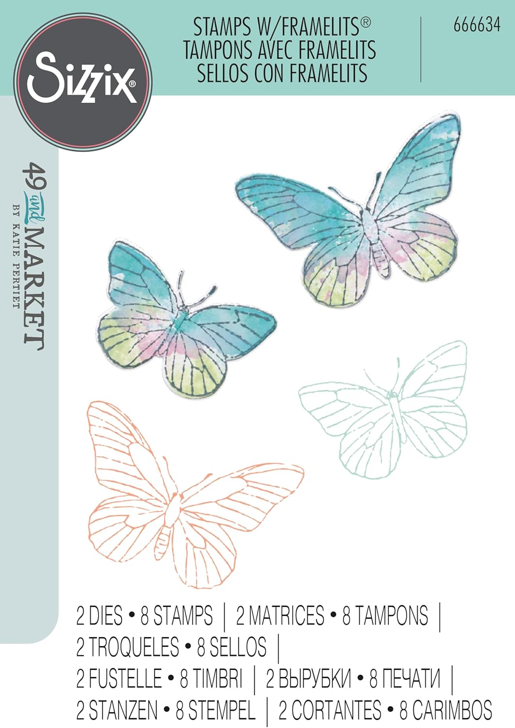 Sizzix A5 Clear Stamps & Framelits Dies - Painted Pencil Butterflies by 49 and Market