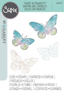 Sizzix A5 Clear Stamps & Framelits Dies - Painted Pencil Butterflies by 49 and Market