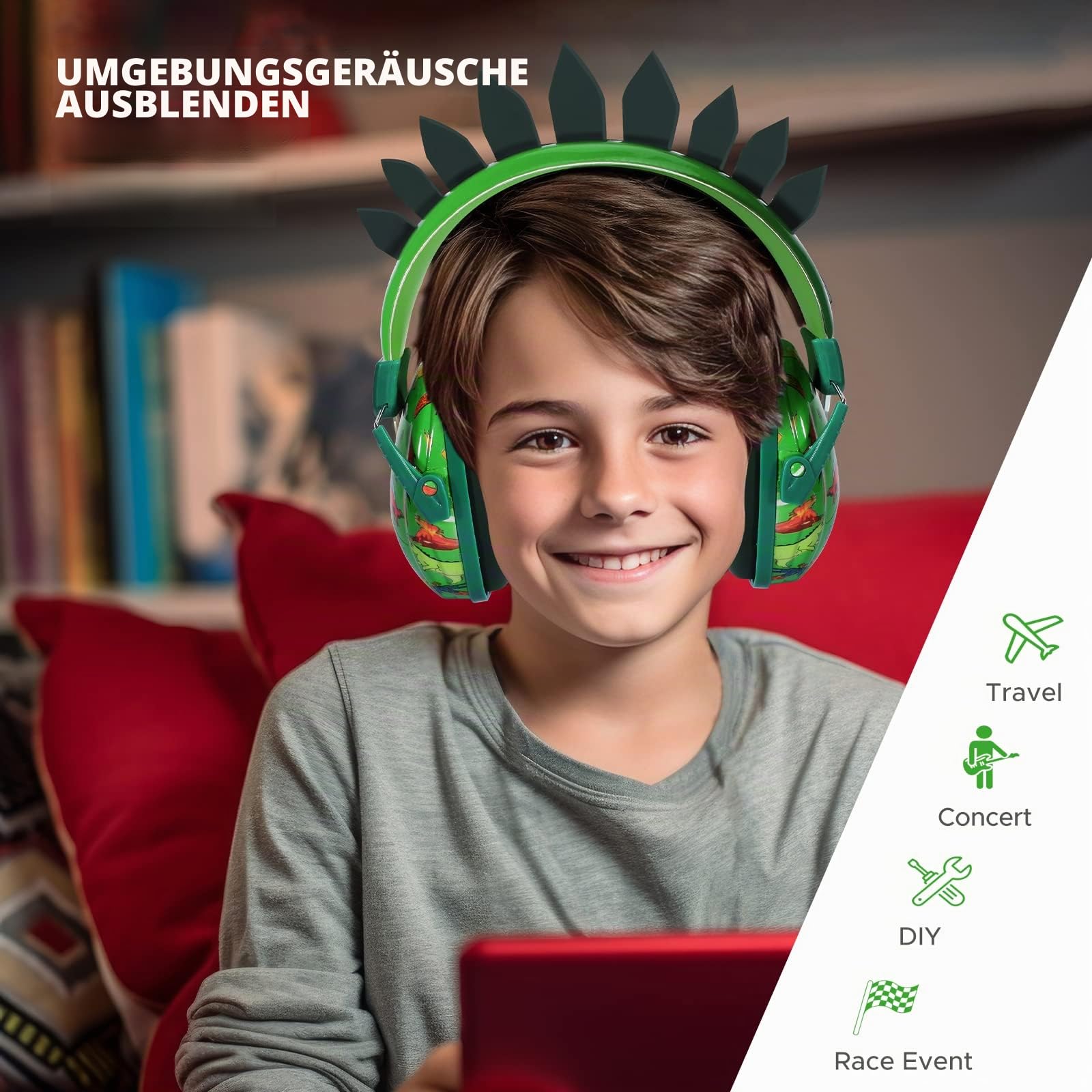 JYPS Gehörschutz Kinder, Geräuschunterdrückung Kopfhörer Autismus, Kinder Gehörschutz Ohrenschützer für Jungen, Mädchen, Kleinkinder Alter 2+, Baby Noise Blocking Ohrenschützer (Grüne Dinosaurier)