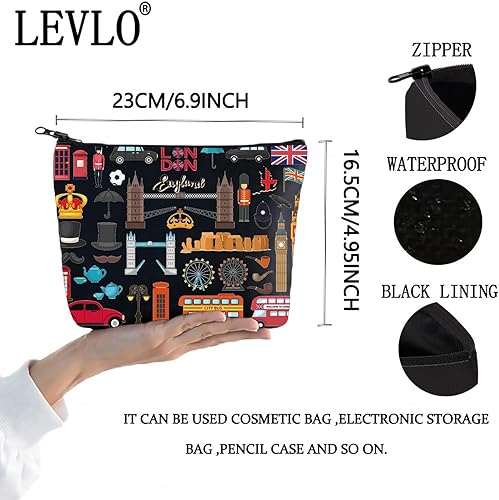 Miniatura 2 de LEVLO Londres Travel Gift British Theme Cosmetic Bag England Souvenir Gift Reino Unido Maquillaje Cremallera Bolsa Bolsa (Londres Negro), Londres