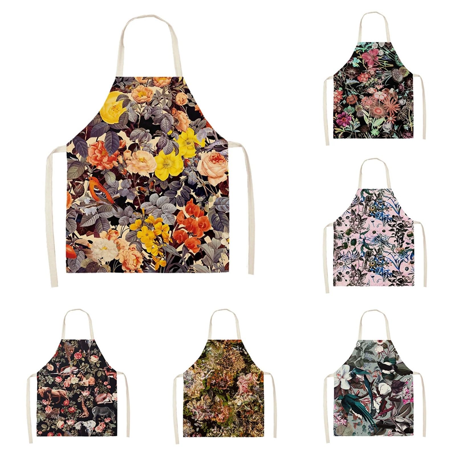 Delantal de cocina for mujer, lino, bonito, grande, impermeable, divertido, for medio trabajo, con diseño café, retro, abstracto, flores
