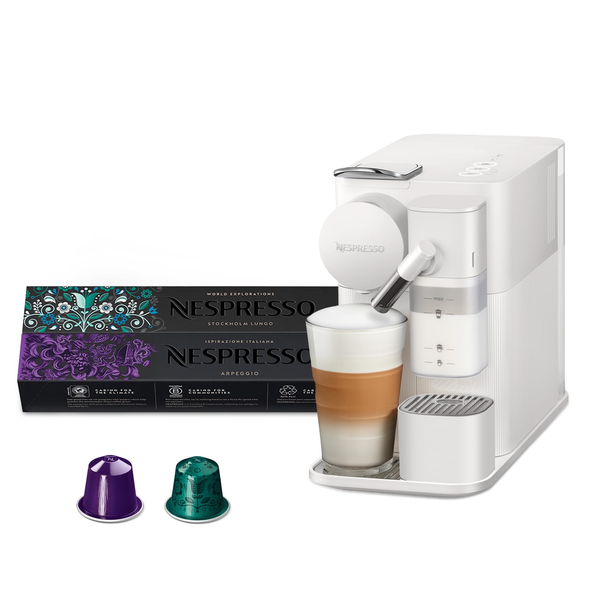 Nespresso Lattissima One Coffee Machine (Porcelain White) with 2