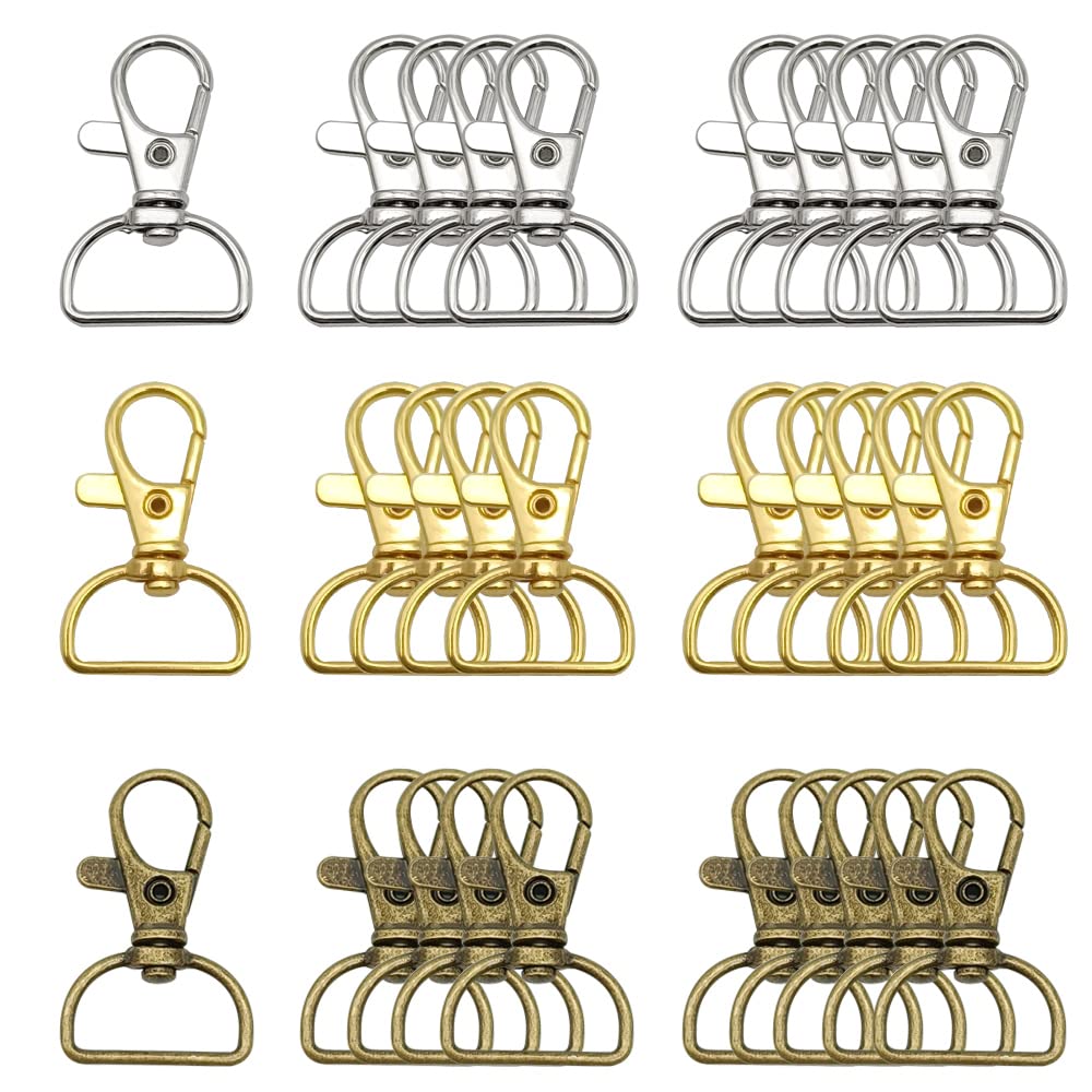 YDHfdc 30 PCS Swivel Key Rings Clasps Lobster Claw Clasp Metal Hook Clasp with D Ring Key Chain Ring Hook for Keychain, Lanyard, Handbags, Jewelry, DIY Crafts Supplies（3 Colors）