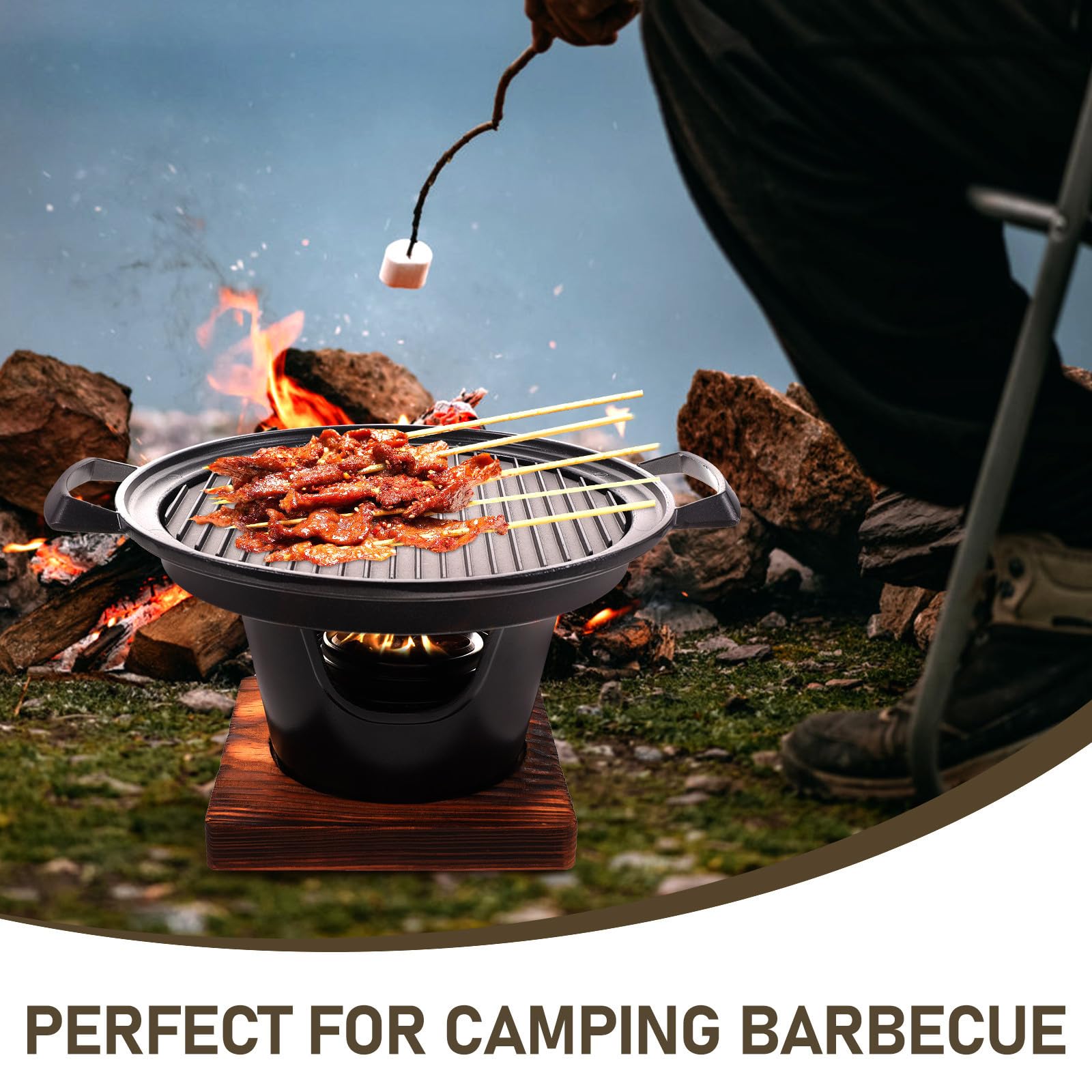 Parrilla de Barbacoa Portátil Mini para 3 Personas, Negro