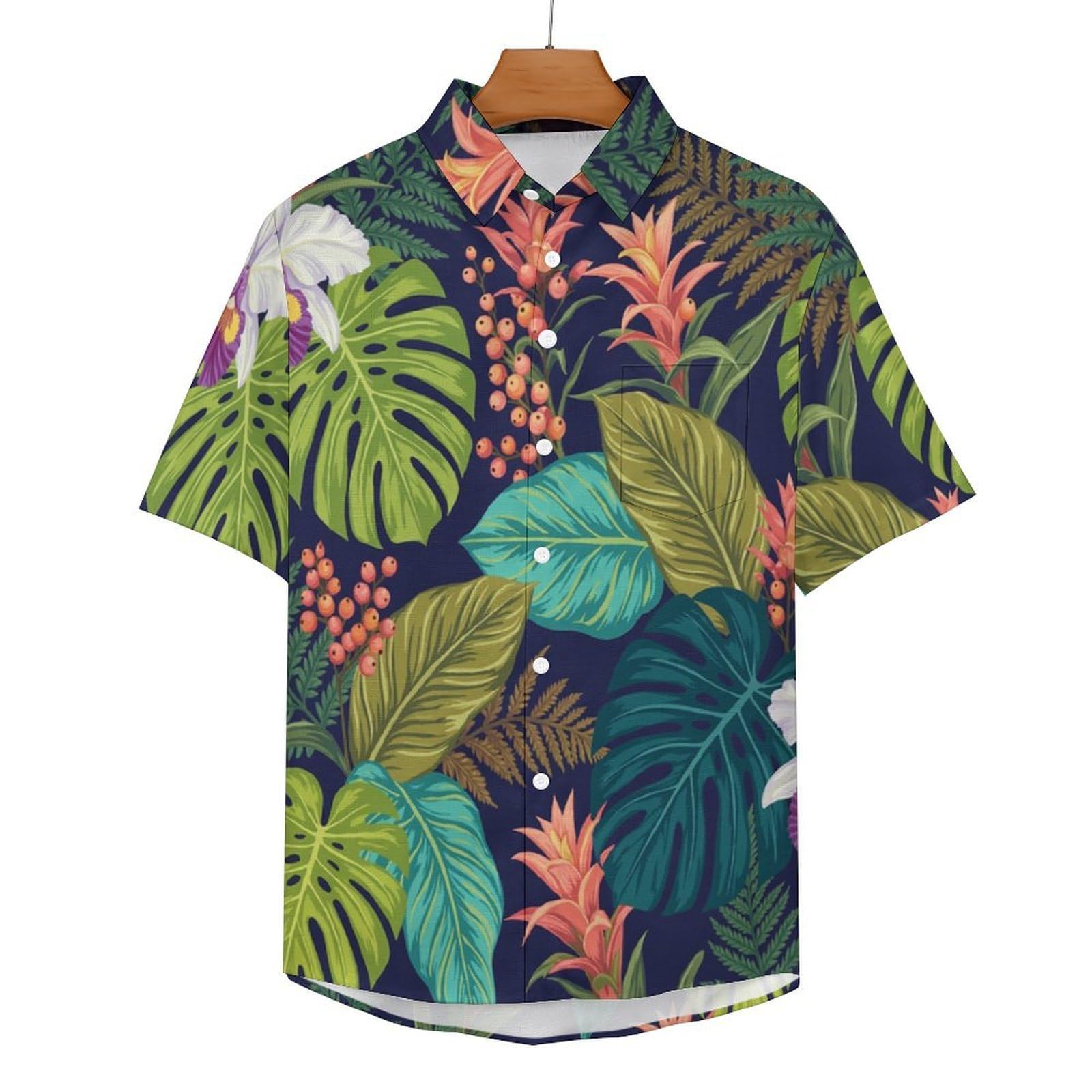 Funky Camicia Hawaiana Uomo, Manica Corta Design Aloha Camicie con Bottoni, Estiva Camicie a Orchidea Monstera Deliciosa Casual Stampa Spiaggia Estate Pianta Tropicale Camicia