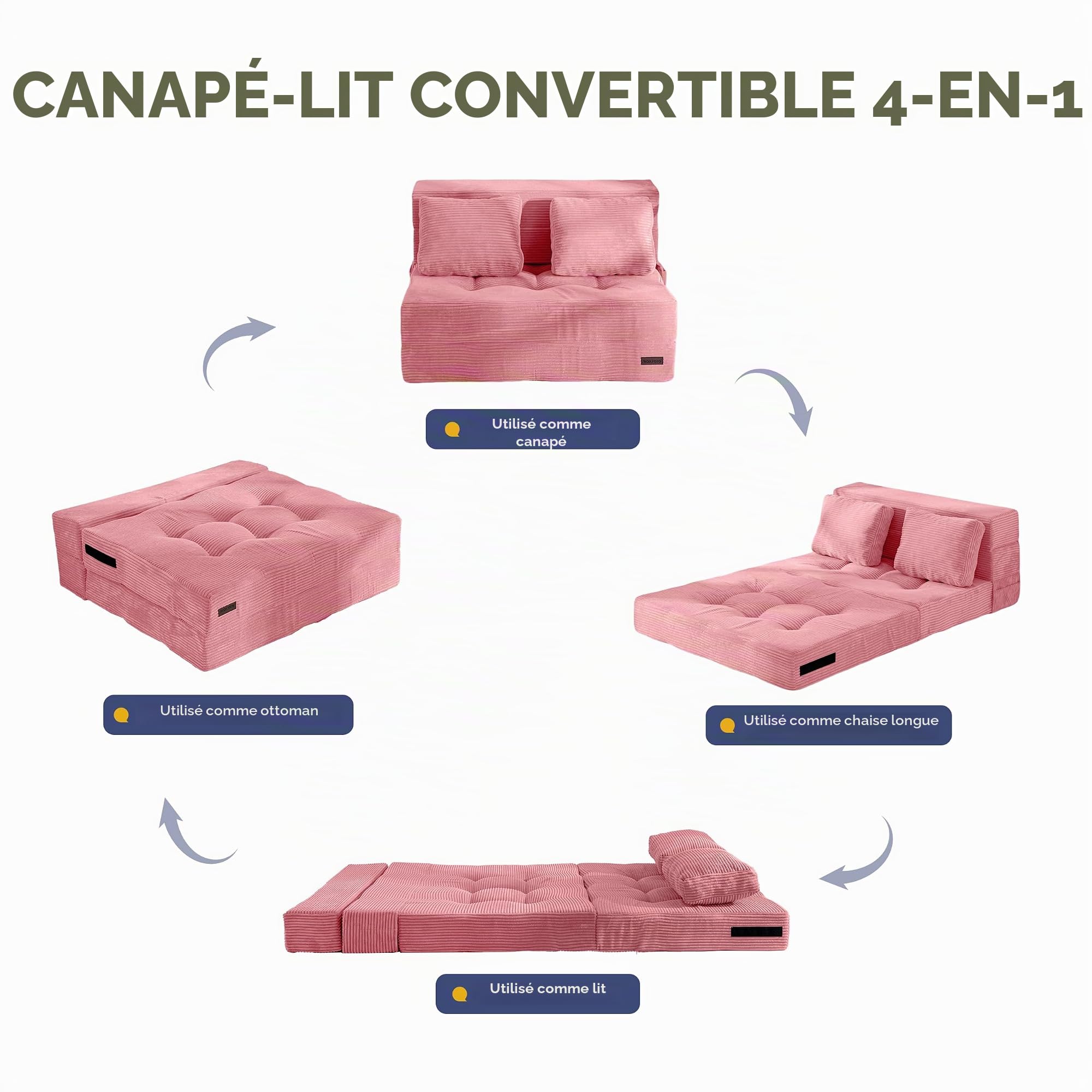MAXYOYO Canapé-lit avec Matelas Pliant Confortable en 4 Parties de 15 cm d'épaisseur et 1 Coussin, canapé Pliant avec Fonction de Sommeil, Matelas d'invités Pliable