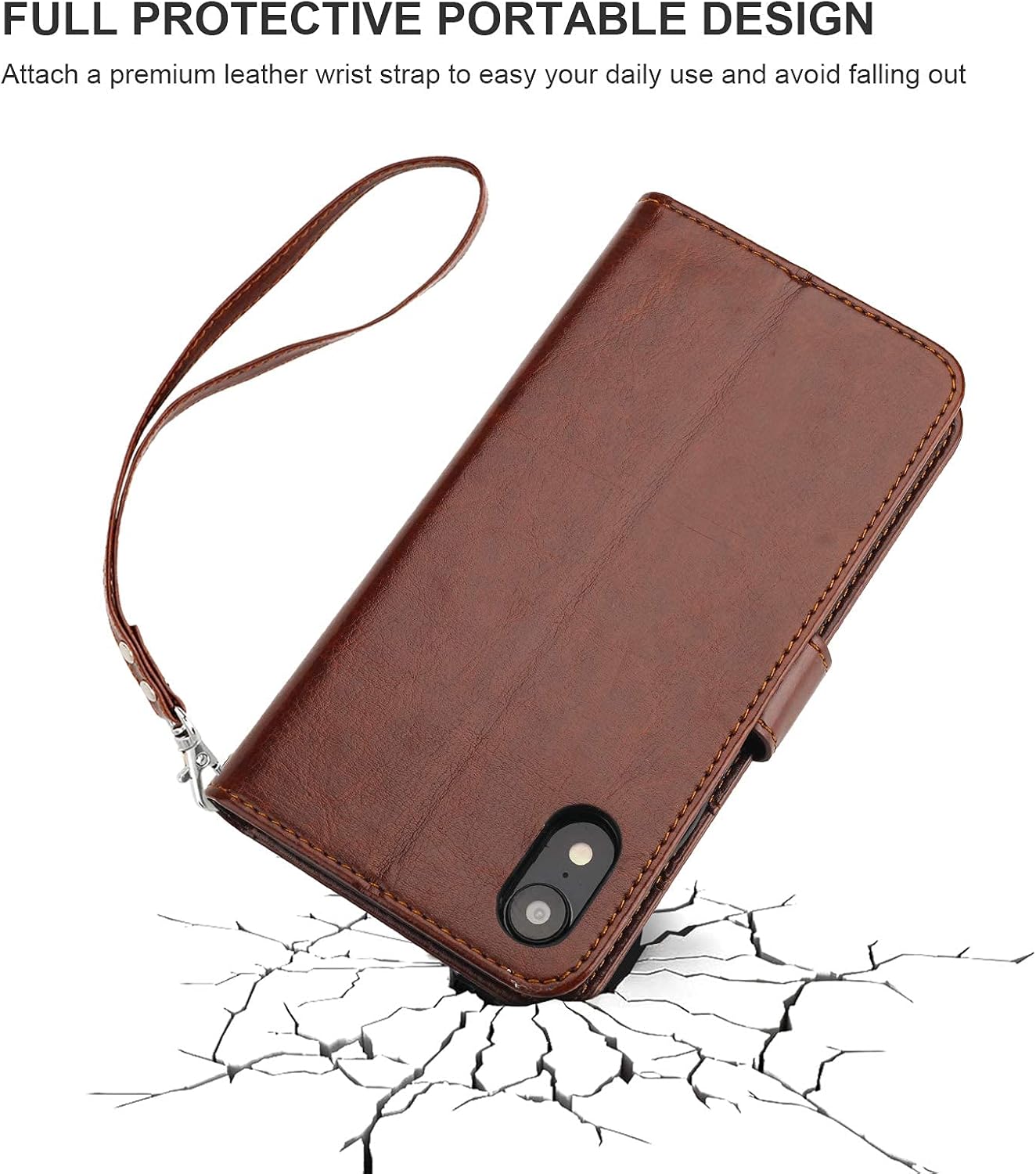 Bocasal for iPhone Xr Wallet Case with Card Holder PU Leather Magnetic Detachable Kickstand Shockproof Wrist Strap Removable Flip Cover for iPhone Xr 6.1 inch (Brown) - Image 6