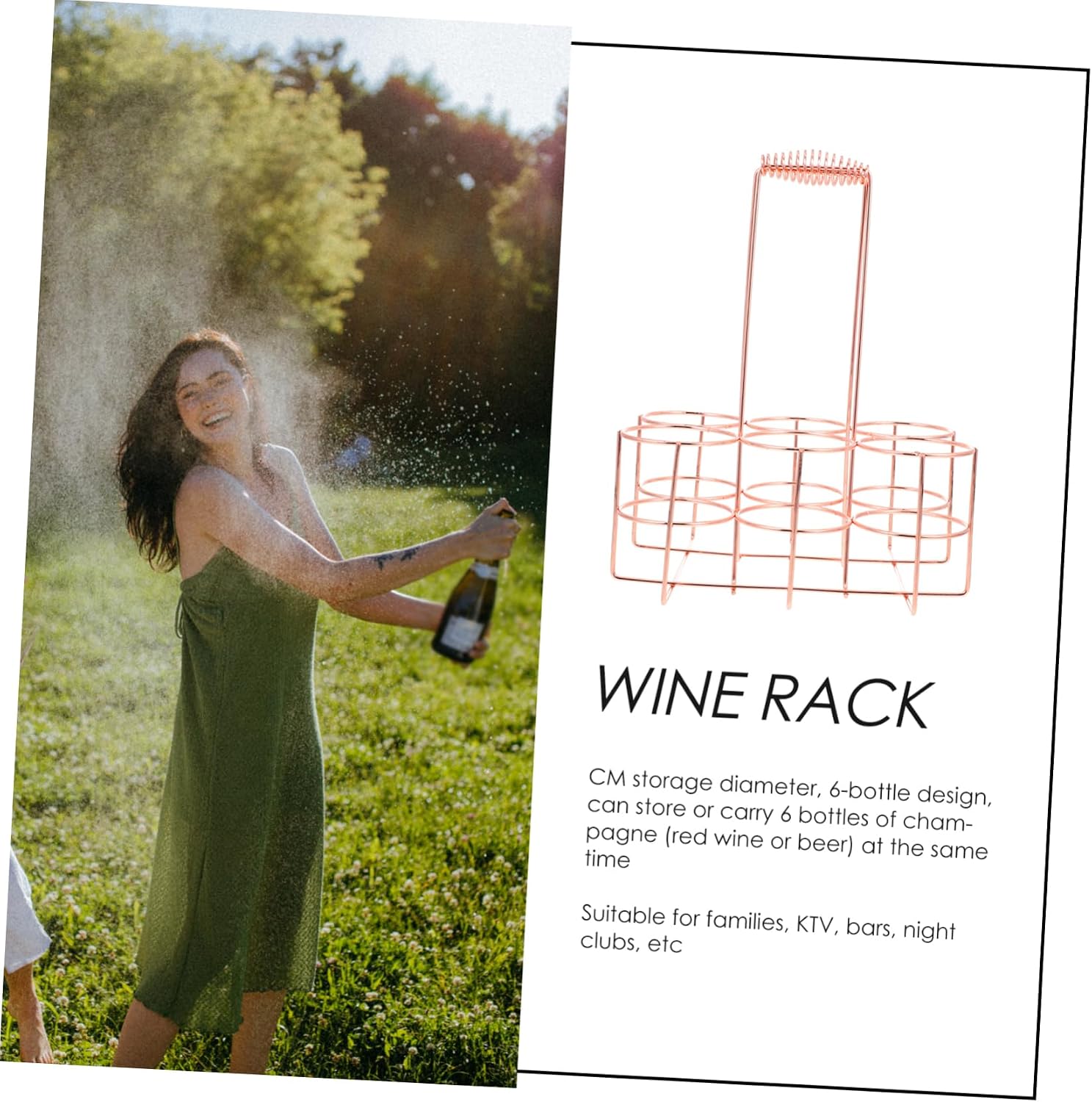 Portable Iron Beer Storage Rack Elegant Rose Gold Wine Bottle Holder for Home Bar Sturdy Design for Easy Carrying for Wine and Beer Organization