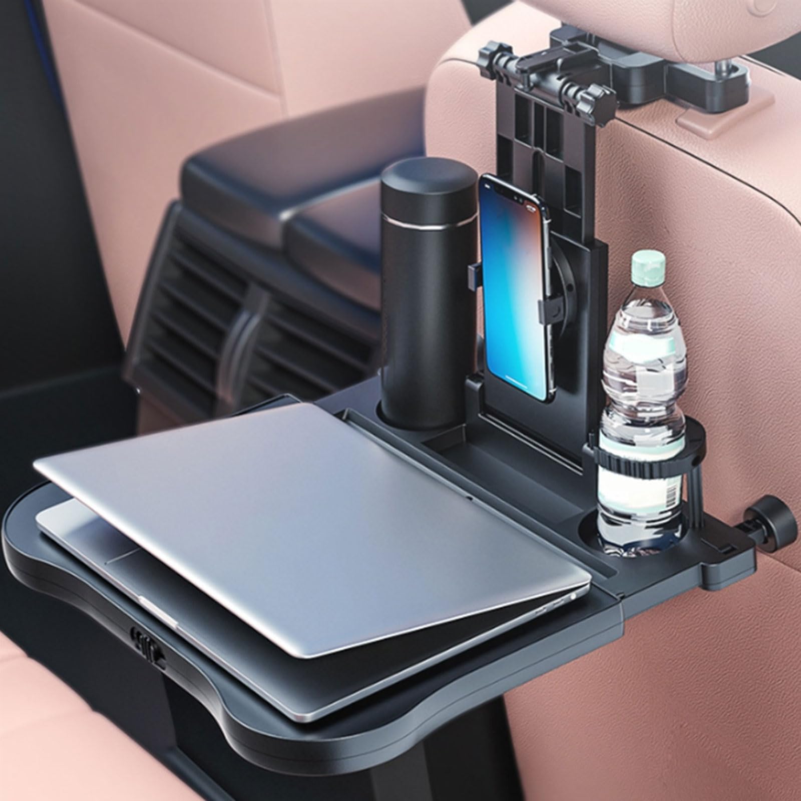 Mesa plegable de viaje para asientos traseros con bordes que no se derraman, superficies fáciles de limpiar, ideal para niños y adultos que comen en la carretera, mesa de instalación rápida