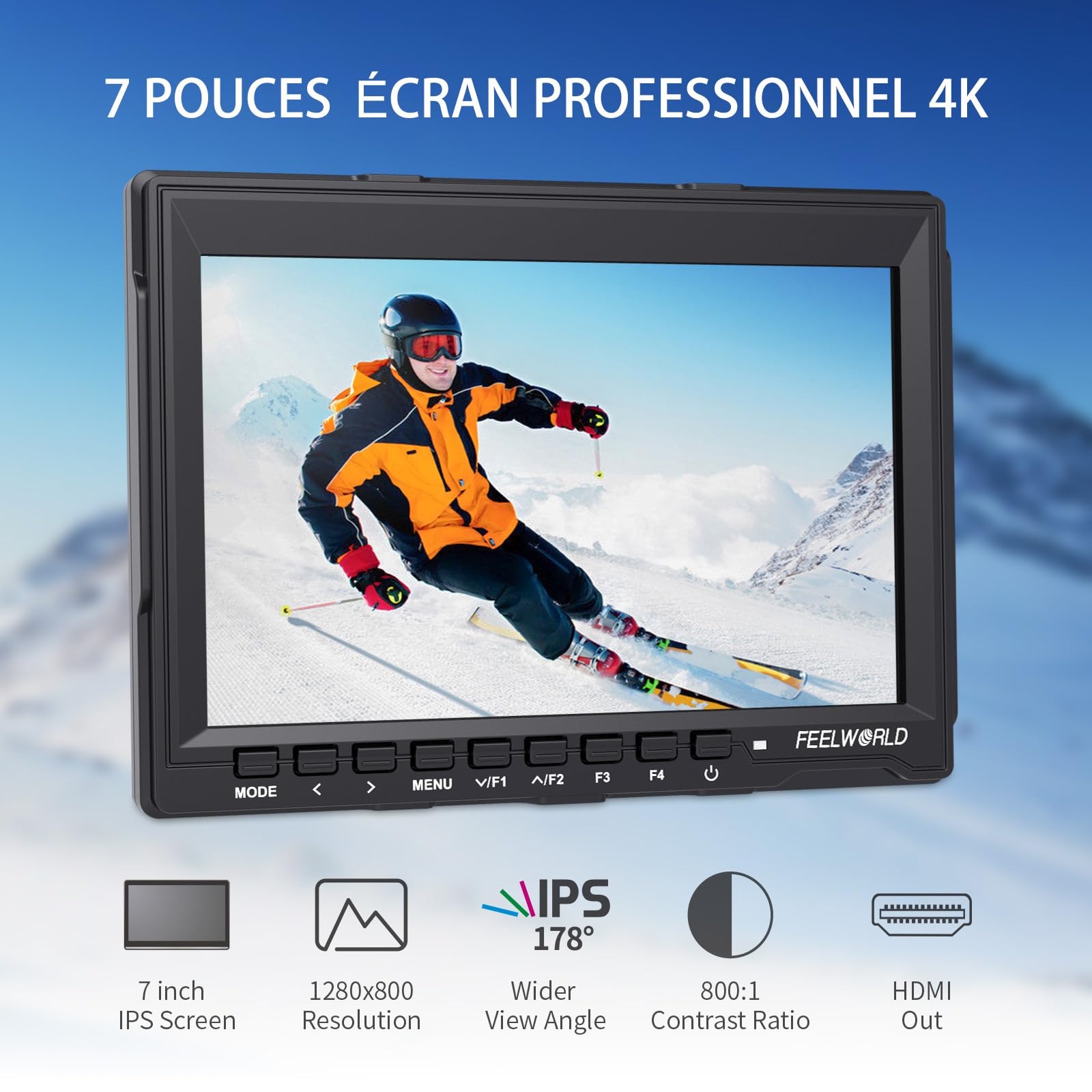 FEELWORLD FW759 7 Pouces sur Caméra Moniteur Camera DSLR Field Monitor Full HD Focus Video Assist 1280x800 IPS avec 4K HDMI Input Output