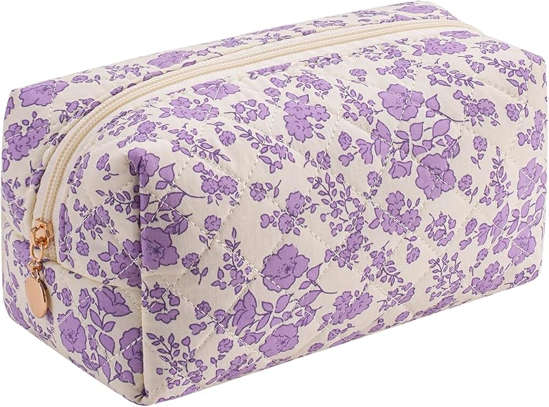 Necessaire de maquiagem JOVAKIT com zíper, estampa floral Big Purple Floral