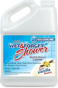 Wet & Forget Shower Cleaner Multi-Surface Weekly No Scrub, Bleach-Free Formula Vanilla Scent, 128.00 Fl Oz Pack of 1