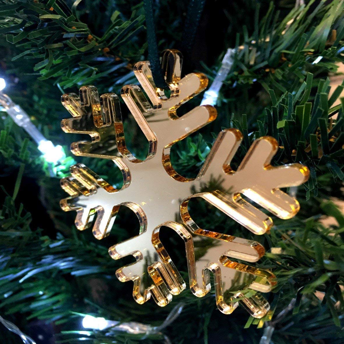 Super Cool Creations Icy Snowflake Christmas Tree Decoration - Gold Mirrored - Standard 7cm