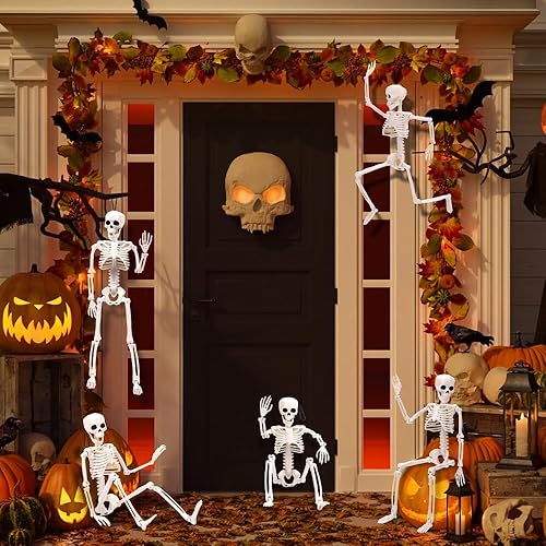 Miniatura 7 de XIMISHOP 5 piezas de decoración de esqueleto de Halloween, esqueleto colgante de cuerpo completo de 16 pulgadas con articulaciones movibles para