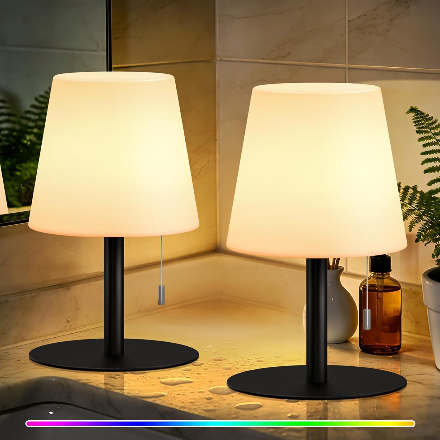 uuffoo Shower Lamp Waterproof 8 Colors, Shower Light Rechargeable Cordless Battery Operated, LED Outdoor Table Lamps Dimmable Portable for Indoor Outdoor Bathroom Home Patio (2PCS Black)