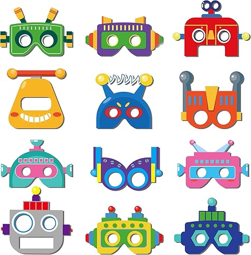 12 máscaras de papel robot para fiesta de cumpleaños, máscaras de cosplay para fiestas de cumpleaños, suministros de fiesta de bots, regalo de
