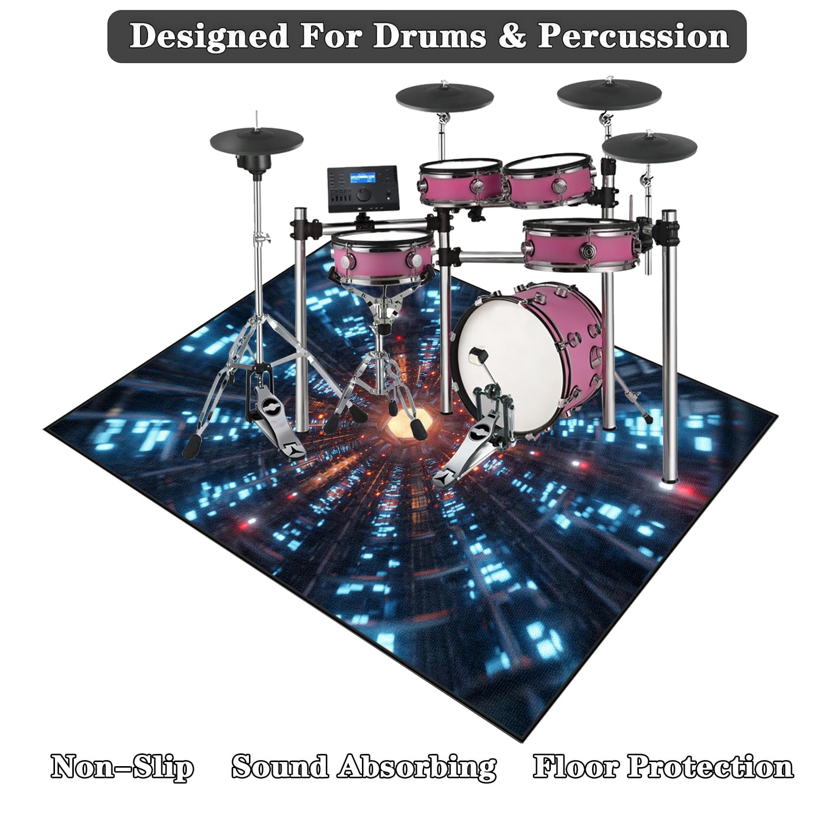 Tappetino per Batteria Elettronica, 230 x 180 cm Tappeto Professionale per Batteria e Strumenti a Percussione Elettronici, Tamburo Rullante, Tappeto Drum Carpet Tappeto a Tamburo per Grancassa