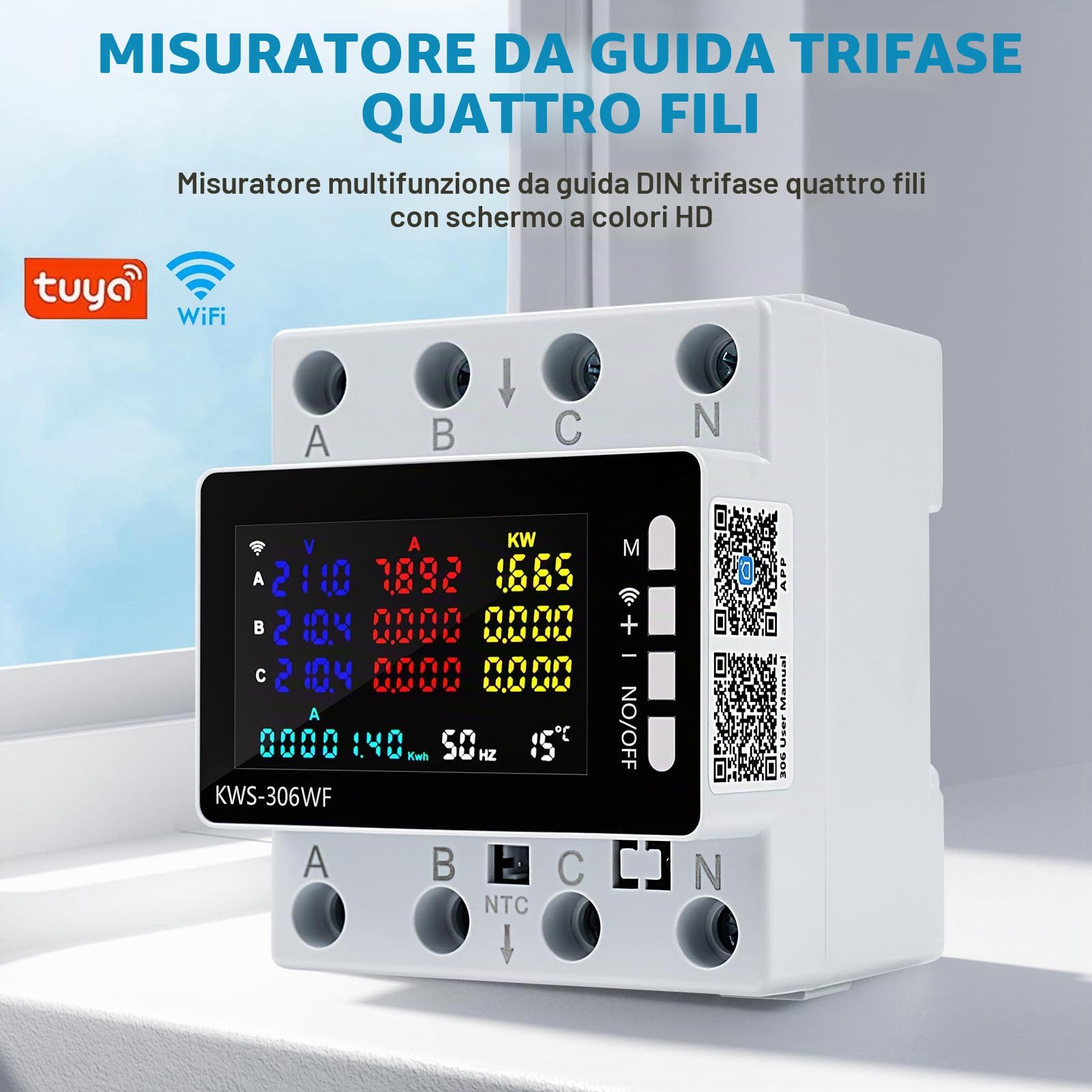 Contatore energia elettrica trifase wifi misuratore consumo elettrico 80A 220V Con protezione contro l'interruzione di corrente/sovratemperatura/sottotensione/sovracorrente/sovralimentazione ecc.