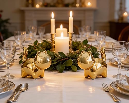 Miniatura 3 de Estatua pequeña de gato 2 unidades de 3 pulgadas con acento dorado brillante lindo regalo de gatito, para hogar, oficina, estante de escritorio,