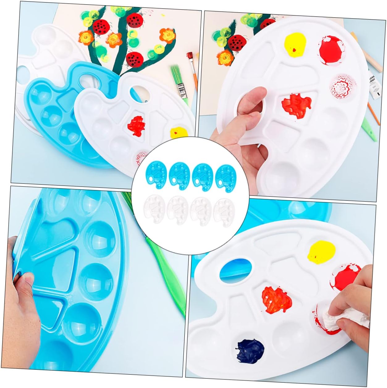 Uonlytech 8-Piece Large Fish-Shaped Painting Tray Set for Artists Plastic Pigment Mixing Trays for DIY Art and Watercolor Painting