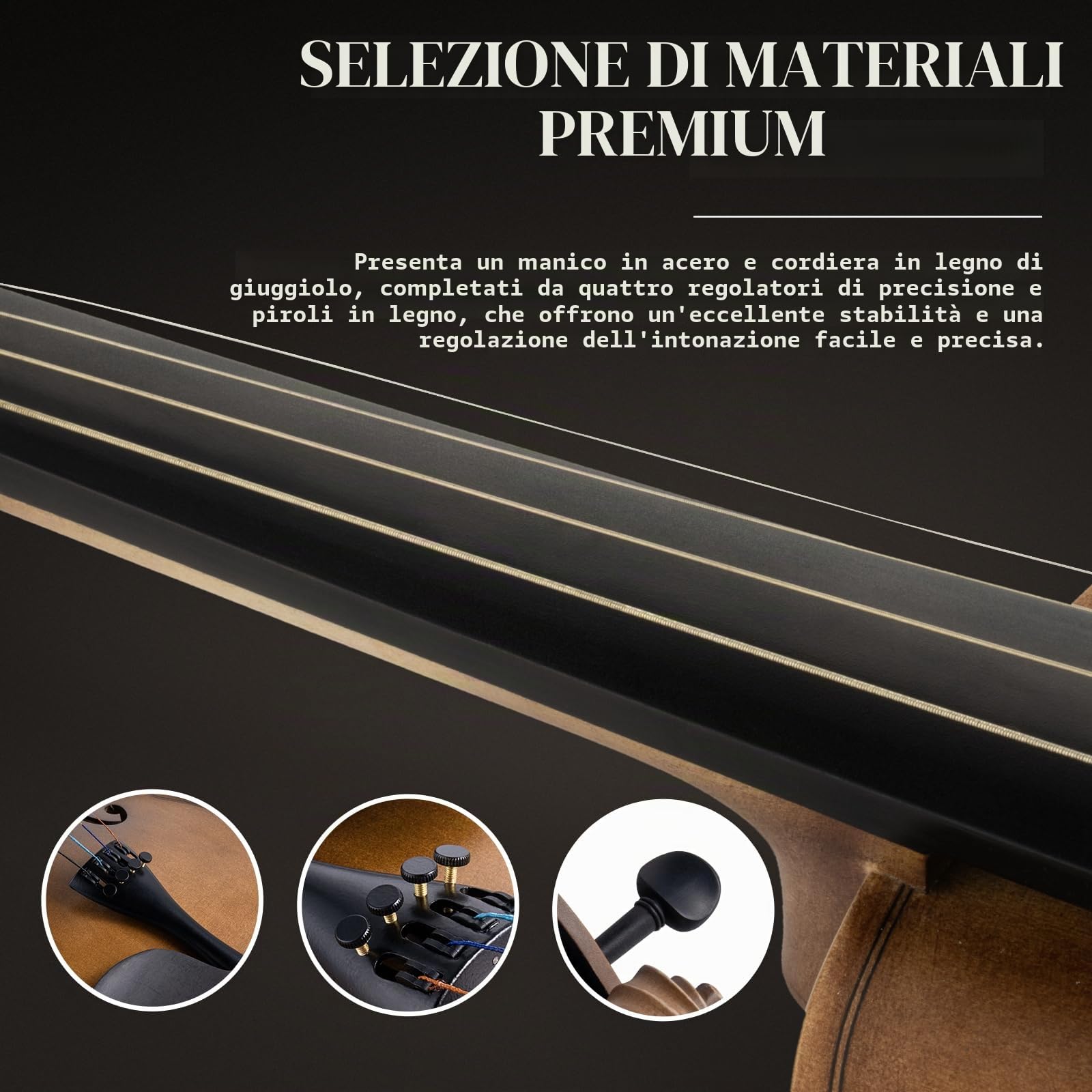 SONICAKE Violino 4/4 in Legno Massello per Adulti Set Completo con Custodia Rigida, Poggiaspalla, Colofonia, Archetti, Sintonizzatore a Clip e Corde Extra QVL-01