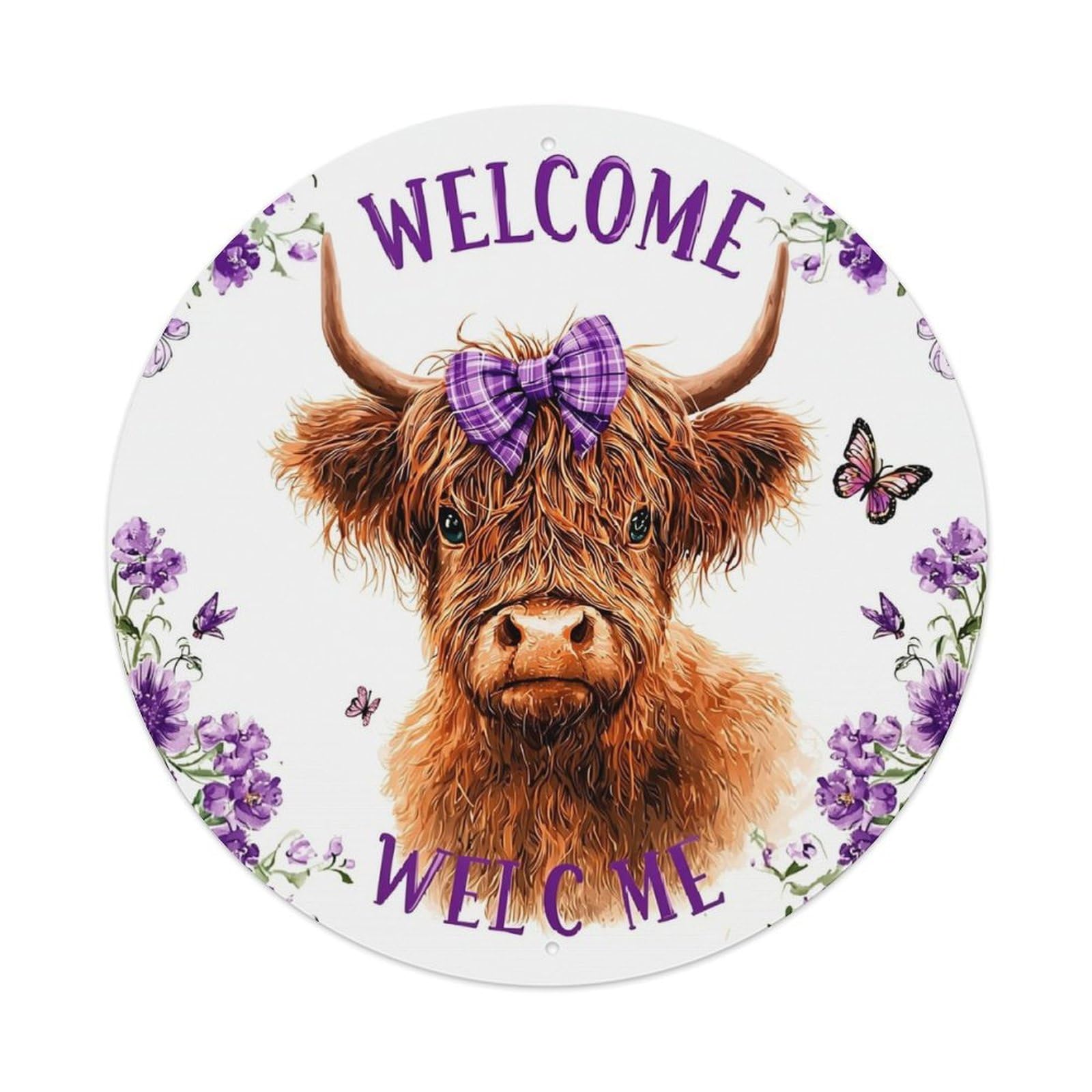 Welcome Highland Cow Floral Pattern Tin Sign Metal Poster Vintage Metal Signs for Home Man Cave Bar Cafe Kitchen laundry room Wall Decorations 8x8 inches