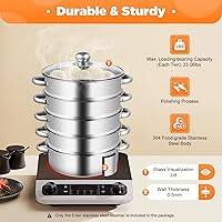 Vista 6 de 5-Tire Stainless Steel Steamer Pot with Lid and Exhaust Hole,304 Food-Grade Multipurpose Stackable Steam Cookware for Cooking Corn,Fish Vegetable