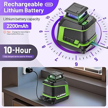 Huepar 360 Laser Level, 82Ft - 165Ft Self Leveling Laser Level with Pulse Mode, 3 Brightness Levels Rechargeable Li-ion Battery Purple Line Laser Leveler Tool for DIY Indoor Project