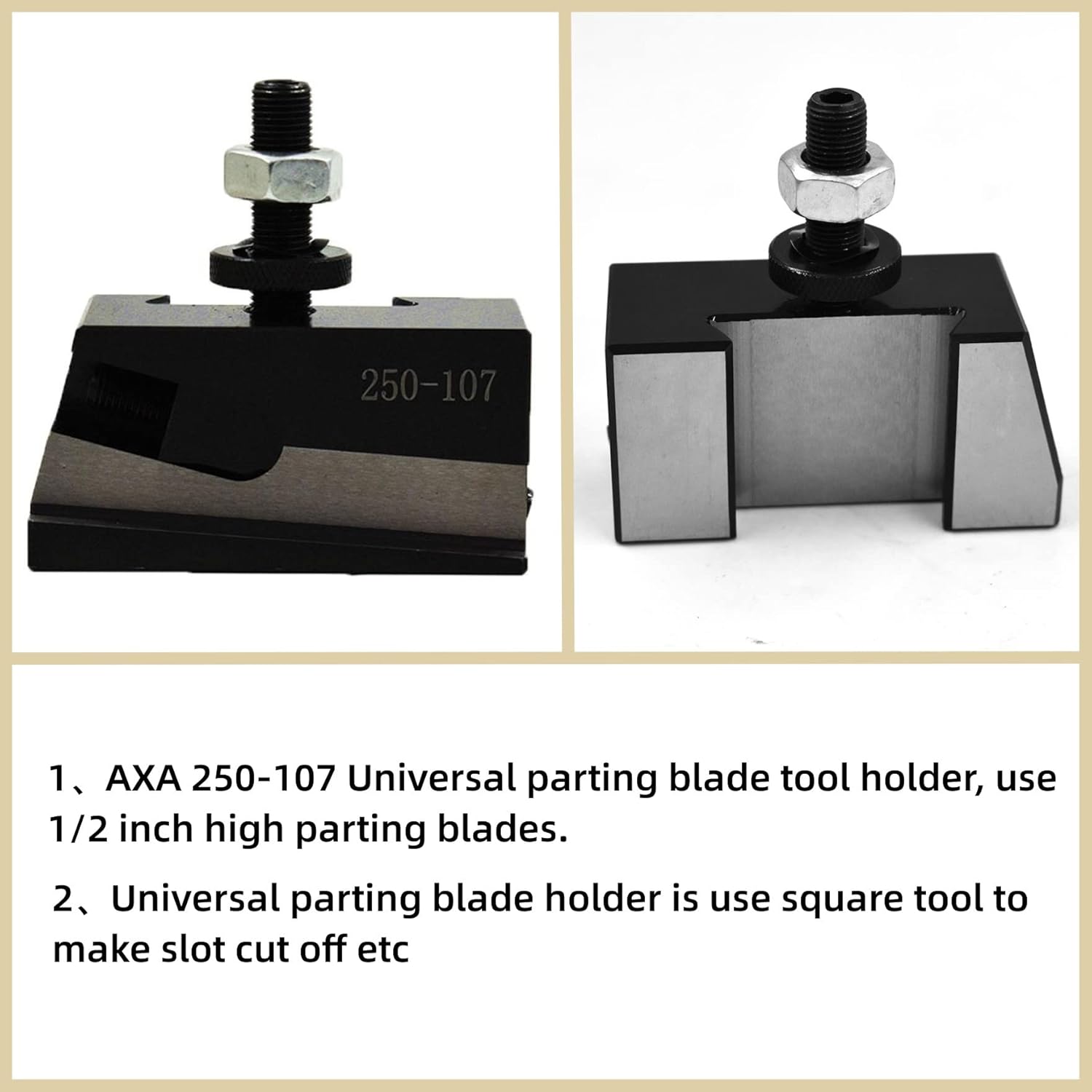 waltyotur Universal Parting Blade Holder CNC Lathe Quick Change AXA 250-107, Universal Parting Blade Holder, Horizontal Blade, Tool Bit Capacity of Up to 1/2