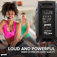 Vista 2 de Gemini 25,4 cm 1000W Altavoz Bluetooth inalámbrico con batería y asa de carrito, entradas de micrófono/guitarra y eco – Sistema de sonido móvil