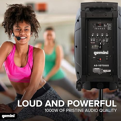 Miniatura 2 de Gemini 25,4 cm 1000W Altavoz Bluetooth inalámbrico con batería y asa de carrito, entradas de micrófono/guitarra y eco – Sistema de sonido móvil