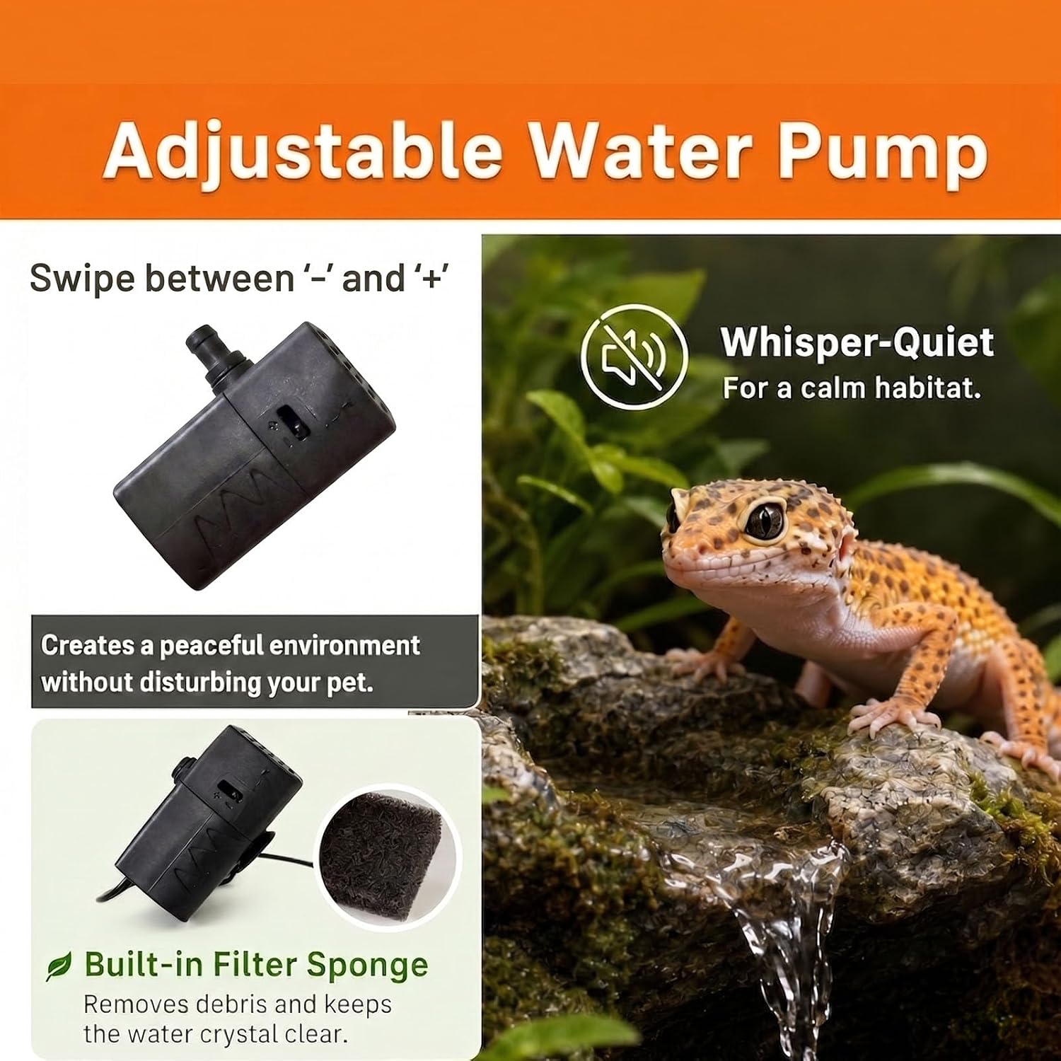 2 in 1 Reptile Water Fountain Food Dish Rock Waterfall for Bearded Dragon